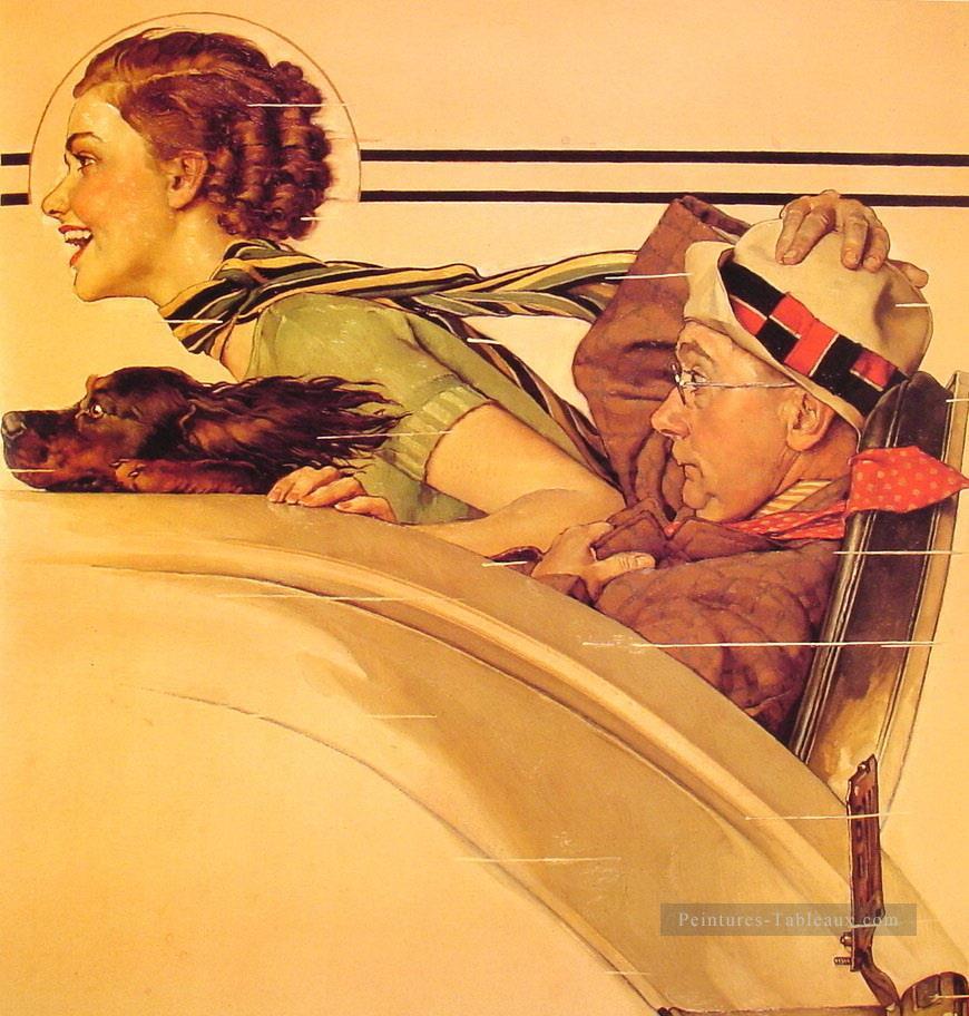 couple in rumble seat 1935 Norman Rockwell Oil Paintings